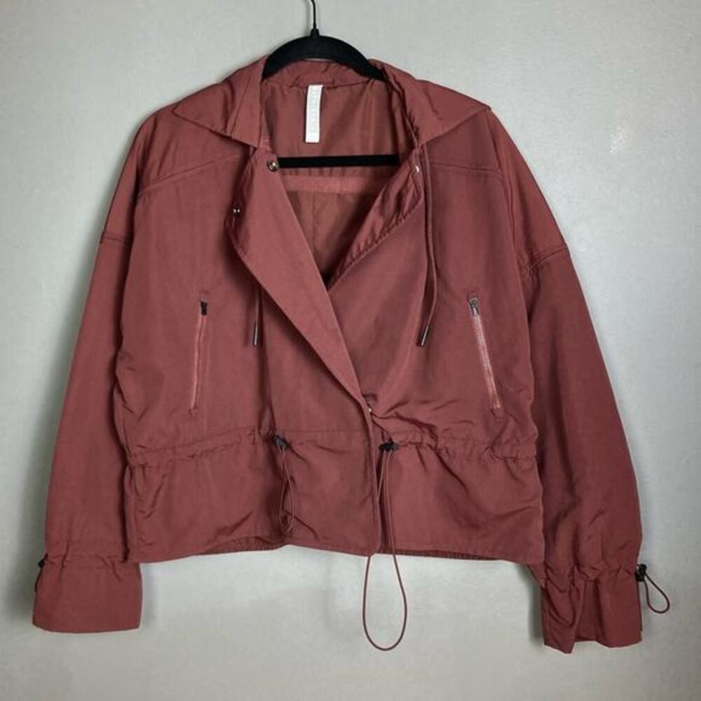 Athleta Jacket Small Spring Cropped Boxy Red Maro… - image 2